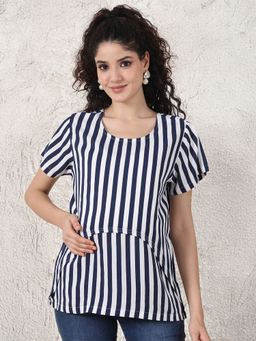 Secret Wish - Navy Blue Striped Rayon Zipless Maternity Top