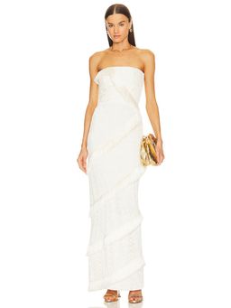 Patbo - Strapless Fringe Trim Maxi Dress