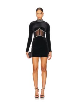 Patbo - Hand-Beaded Velvet Bustier Mini Dress