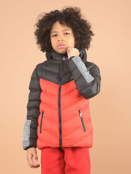 CRIMSOUNE CLUB - Boys Black Color-Blocked Hooded Puffer Jacket