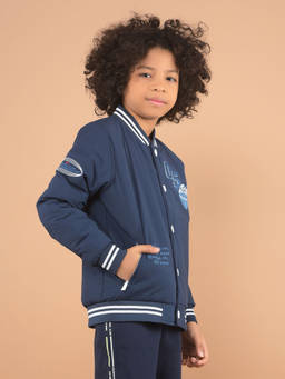 CRIMSOUNE CLUB - Boys Navy Blue Typographic Print Bomber Jacket