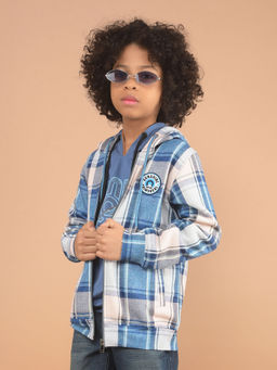CRIMSOUNE CLUB - Boys Blue Checked Hooded Sweatshirt