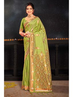 EXCLUSIVA - Green Banarasi Saree with Unstitched Blouse