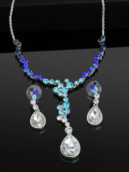 Estele - Rhodium Plated Trickling Rain Drop Necklace Set for Women