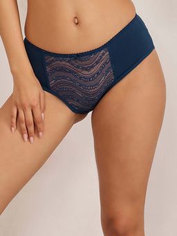 Clovia - Lace Medium Waist Outer Elastic Hipster Panty Navy Blue