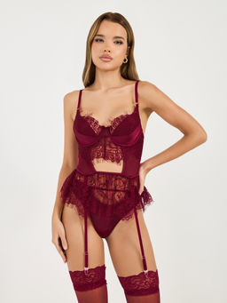 Styli - Women's Red Lace Sheer Adjustable Straps Mini Babydoll