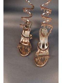 Sana K Luxurious Footwear - Champagne Gold Spring With Emblishment Heel Sandals