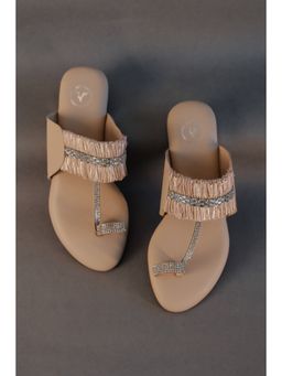 Sana K Luxurious Footwear - Sana K Luxurious Beige Stringy Kolhapuri Open Toe Heel Sandals