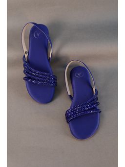 Sana K Luxurious Footwear - Blue Flats Blooming Sandal