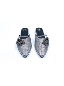 Sana K Luxurious Footwear - Grey Zilly Mules Close Toe Faux Leather Flat Mules