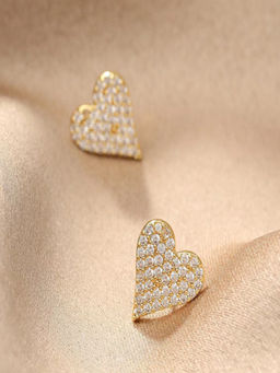 AQUASTREET - 18K Gold Plated Waterproof, Anti-Tarnish Medium Heart Zircon Studs