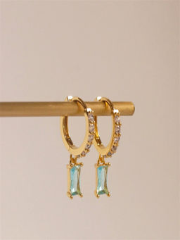 AQUASTREET - 18K Gold Plated Waterproof, Anti-Tarnish Aqua Blue Zircon Drop Huggies