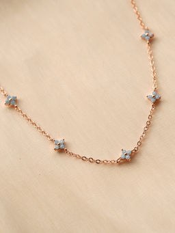 AQUASTREET - 18K Rose Gold Plated Waterproof, Anti-Tarnish Blue Floral Choker Necklace