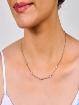 AQUASTREET - 18K Silver Plated Waterproof, Anti-Tarnish Blue Floral Choker Necklace