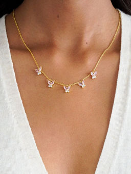AQUASTREET - 18K Gold Plated Waterproof, Anti-Tarnish Pink Zircon Butterfly Choker Necklace