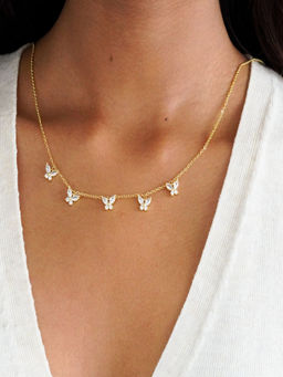 AQUASTREET - White Zircon Butterfly Choker Necklace 18K Gold Plated Waterproof, Anti-Tarnish