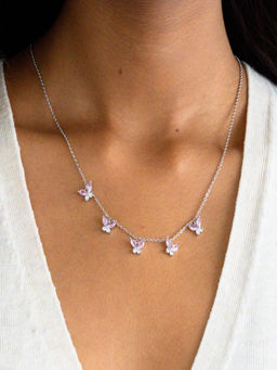 AQUASTREET - White Zircon Butterfly Choker Necklace 18K Plated Waterproof, Anti-Tarnish