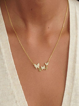 AQUASTREET - Zircon Stones Butterfly Pendant Necklace 18K Gold Plated Waterproof, Anti-Tarnish