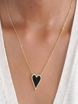 AQUASTREET - Heart Black Zircon Pendant Necklace 18K Gold Plated Waterproof, Anti-Tarnish