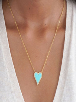 AQUASTREET - Heart Blue Zircon Pendant Necklace 18K Gold Plated Waterproof, Anti-Tarnish