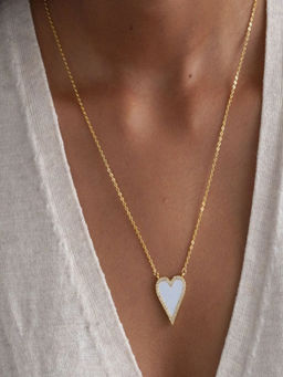 AQUASTREET - Heart White Zircon Pendant Necklace 18K Gold Plated Waterproof, Anti-Tarnish
