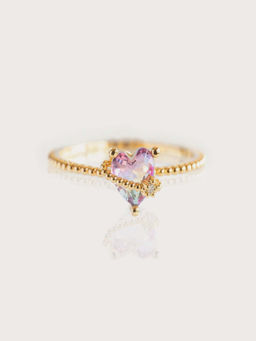 AQUASTREET - Pink Zircon Heart Hug Ring, Size:7 18K Gold Plated Waterproof, Anti-Tarnish