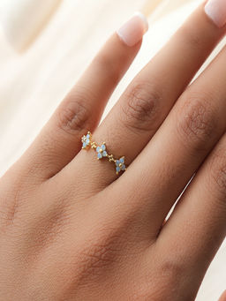 AQUASTREET - 18K Gold Plated Waterproof, Anti-Tarnish Blue Zircon Floral Ring