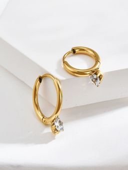 AQUASTREET - Zircon Drop Huggie Hoop Earrings 18K Gold Plated Waterproof Anti-Tarnish
