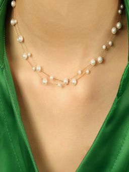 AQUASTREET - 18K Gold Plated Waterproof Anti-Tarnish Layered Small Pearl Necklace
