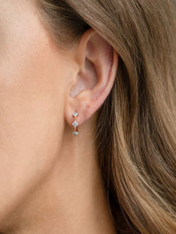 AQUASTREET - 18K Gold Plated Anti-Tarnish Blue Zircon Floral Half-Hoop Earrings