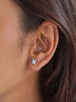 AQUASTREET - 18K Gold Plated Anti-Tarnish Blue Zircon Floral Mini Stud Earrings