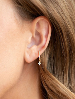 AQUASTREET - 18K Gold Plated Anti-Tarnish Blue Zircon Floral Hoop Drop Earrings