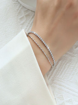 AQUASTREET - Zircon and Rice Bead Chain Layered Bracelet 18K Silver Plated Anti-Tarnish