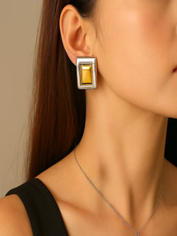 AQUASTREET - Two-Toned Statement Rectangle Stud 18K Plated Waterproof Anti-Tarnish Earrings