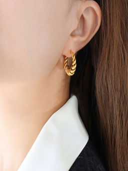 AQUASTREET - Spiral Half-Hoop 18K Gold Plated Waterproof Anti-Tarnish Earrings