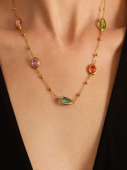 AQUASTREET - Mulicolor Glass Stone Chain 18K Gold Plated Anti-Tarnish Necklace