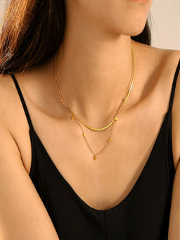 AQUASTREET - Set of 2 - Star Drops & Snake Chain Layered Necklace 18K Plated Waterproof