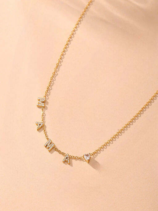 AQUASTREET MAMA letters and Heart with Zircon Necklace 18K Gold Plated Anti-Tarnish