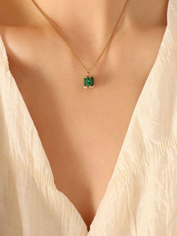 AQUASTREET - 18K Gold Plated Anti-Tarnish Green Box Square Zircon Pendant Necklace