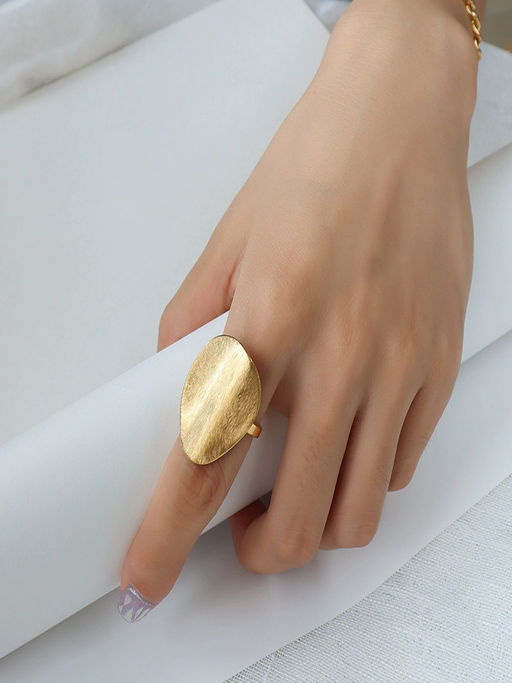 AQUASTREET Brushed Oval Shape Statement Ring 18K Gold Plated Anti-Tarnish Waterproof