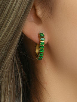AQUASTREET - C-shaped Green Zircon Earrings 18K Gold Plated Waterproof Antitarnish