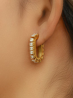 AQUASTREET - C-shaped White Zircon Earrings 18K Gold Plated Waterproof Antitarnish