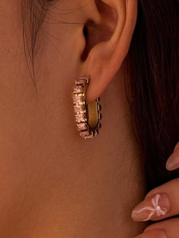 AQUASTREET - C-shaped Pink Zircon Earrings 18K Gold Plated Waterproof Antitarnish