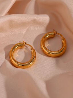 AQUASTREET - Solid U-Shaped 25mm Hoop Earrings 18K Gold Plated Waterproof Antitarnish