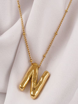 AQUASTREET - Balloon Design Initial Letter N Pendant Necklace 18K Gold Plated Waterproof Antitarnish