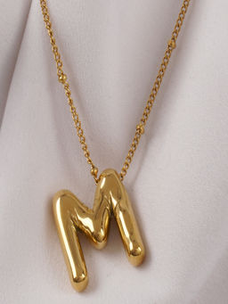 AQUASTREET - Balloon Design Initial Letter M Pendant Necklace 18K Gold Plated Waterproof Antitarnish
