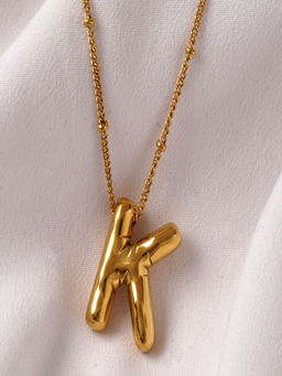 AQUASTREET - Balloon Design Initial Letter K Pendant Necklace 18K Gold Plated Waterproof Antitarnish