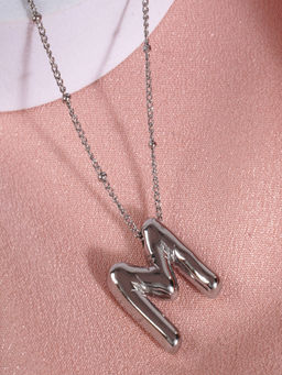 AQUASTREET - 18K Silver Plated Waterproof Antitarnish Balloon Design Initial-M Pendant Necklace