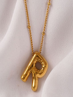 AQUASTREET - Balloon Design Initial Letter R Pendant Necklace 18K Gold Plated Waterproof Antitarnish