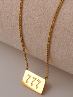 AQUASTREET - Angel Number-777 Pendant Necklace 18K Gold Plated Waterproof Antitarnish